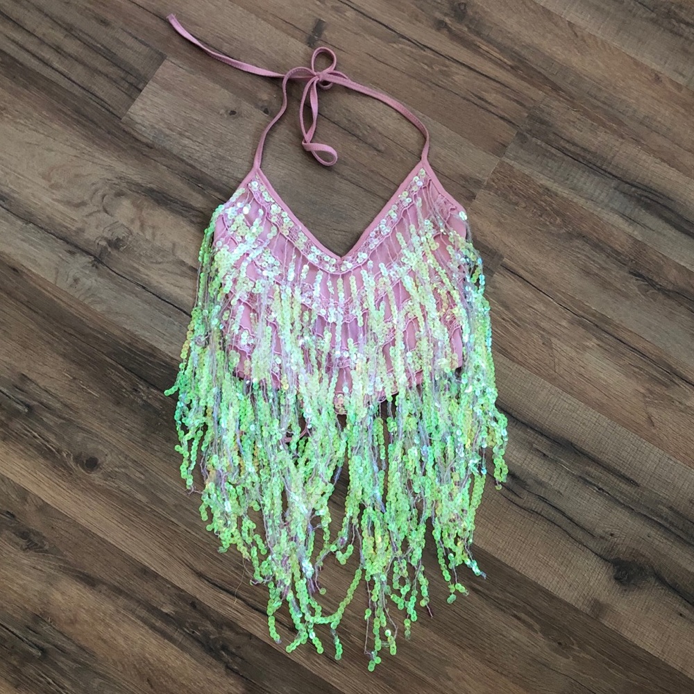 iHeartRaves Sequin Halter Crop Top